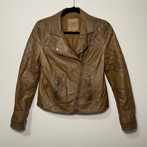 BB Dakota Women’s Brown Faux Leather Quilted Moto Jacket in size S - Picture 1 of 7